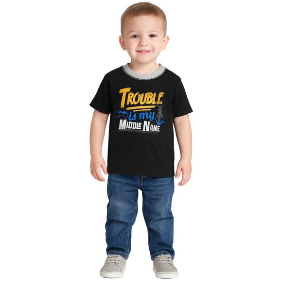 WonderKids Boys Tee Shirt "Trouble is My Middle Name" Black/Gray Size 3T - Picture 1 of 5